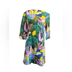 EUC Boden Laurie Linen Dress in the Plum Blossom Tropical pattern.